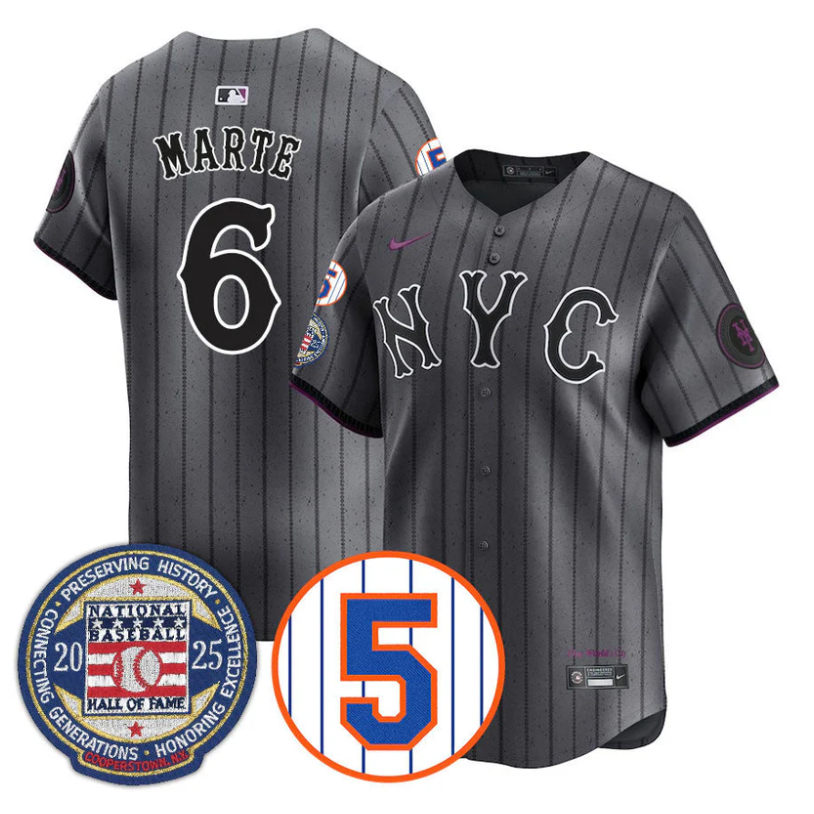 Starling Marte Jersey #6 New York Mets Hall of Fame Gold Stitched City Connect