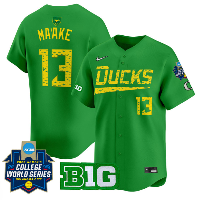 Stefini Ma'ake Jersey #13 Oregon Ducks Softball 2025 World Series Stitched Green
