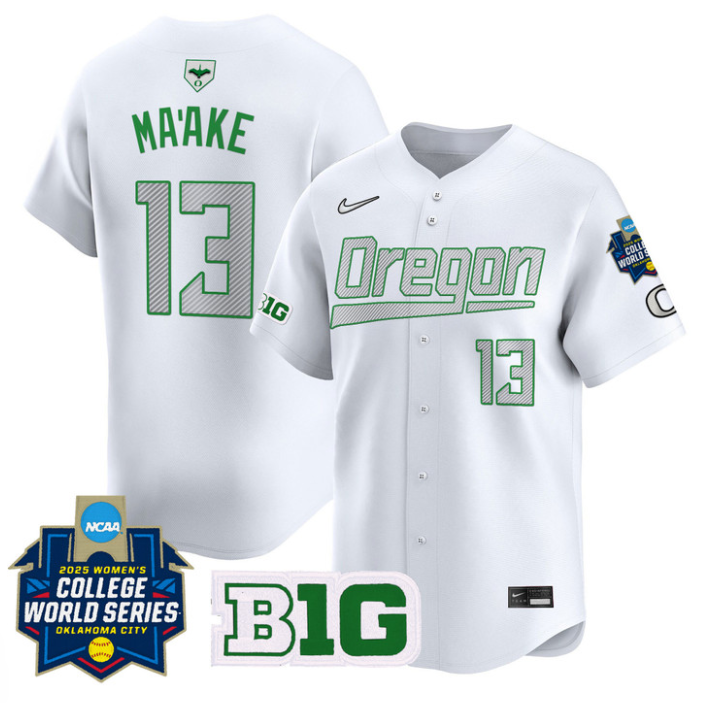 Stefini Ma'ake Jersey #13 Oregon Ducks Softball 2025 World Series Stitched White