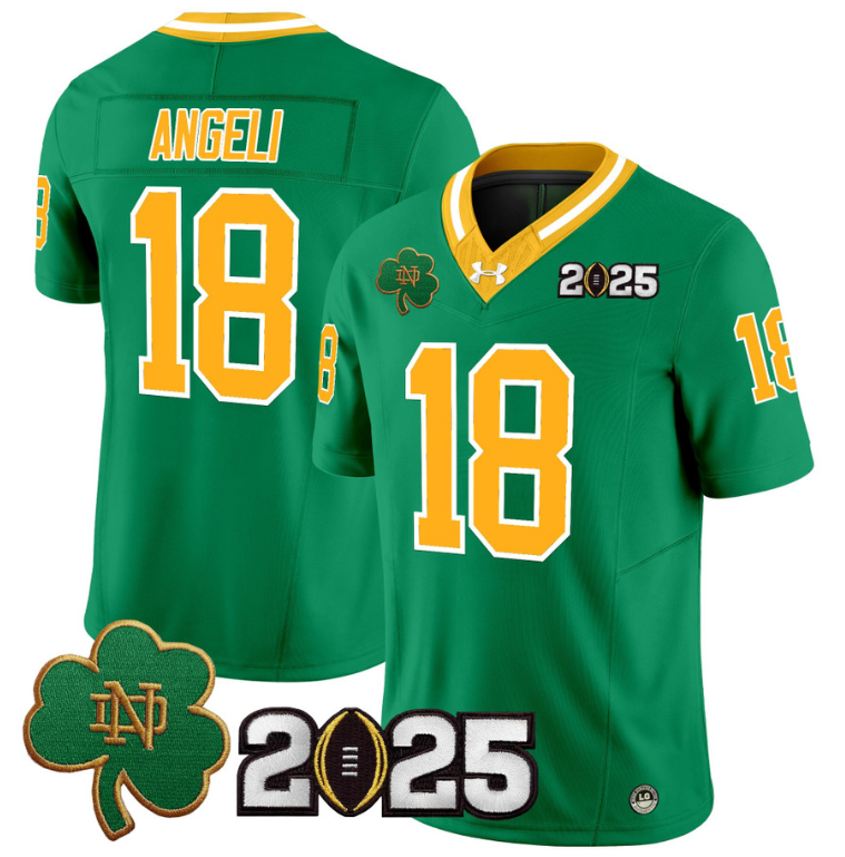 Steve Angeli Jersey #18 Notre Dame 2025 CFP Final Patch Throwback