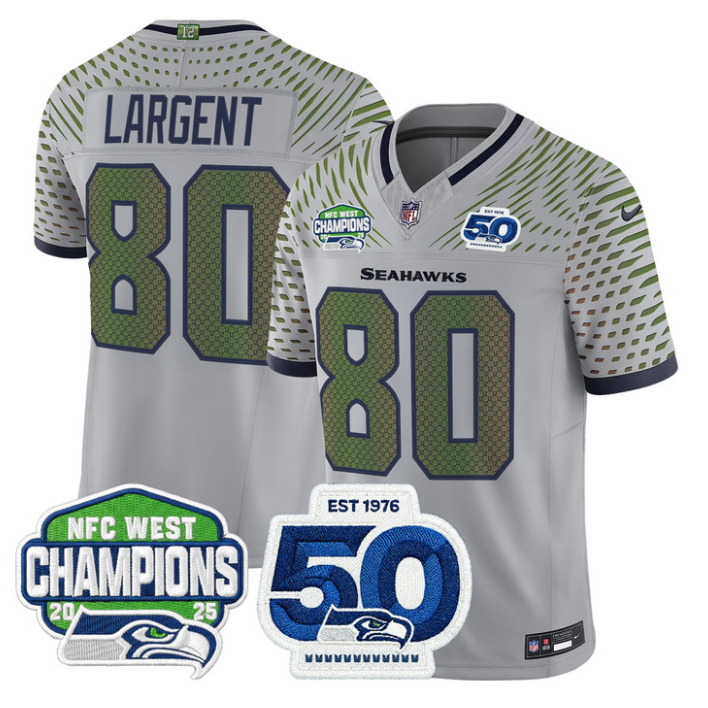 Steve Largent Jersey #80 NFC West Division 2025 Champions 50th Stitched Gray