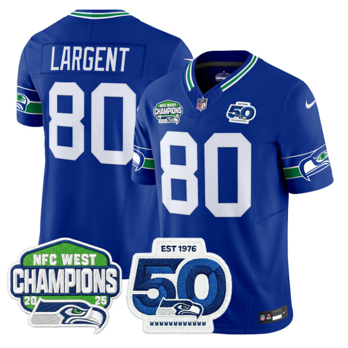 Steve Largent Jersey #80 NFC West Division 2025 Champions 50th Stitched Royal