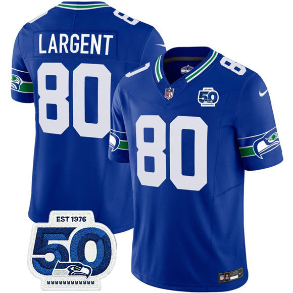 Steve Largent Jersey #80 Royal 2025 F.U.S.E 50th Season Patch Throwback Stitched