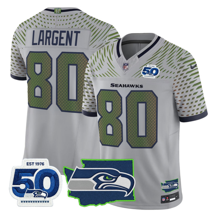 Steve Largent Jersey #80 Seahawks 50th Anniversary Patch Limited Stitched Gray