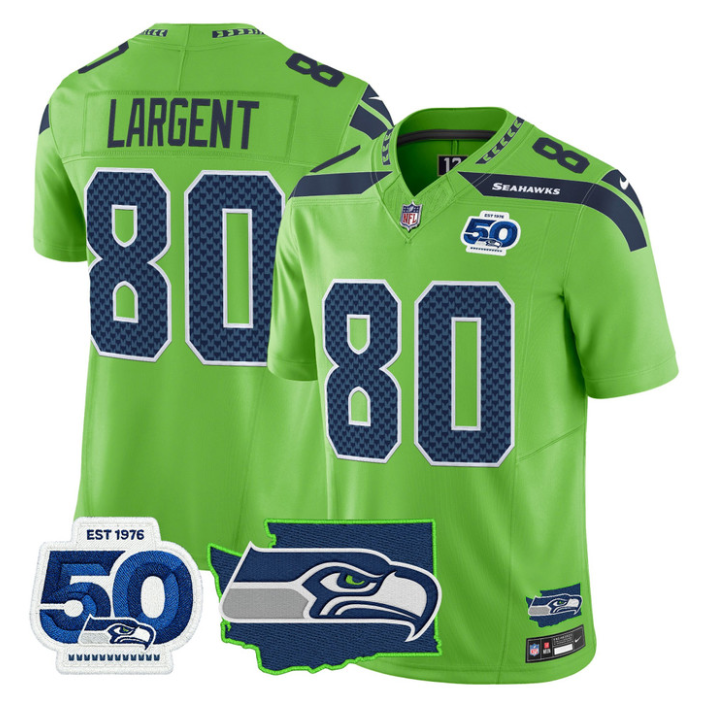 Steve Largent Jersey #80 Seahawks 50th Anniversary Patch Limited Stitched Green