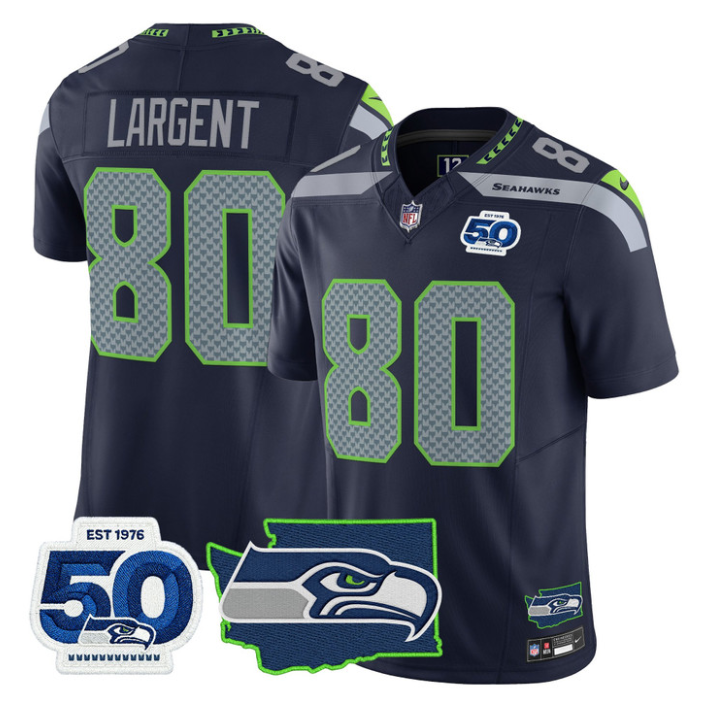 Steve Largent Jersey #80 Seahawks 50th Anniversary Patch Limited Stitched Navy