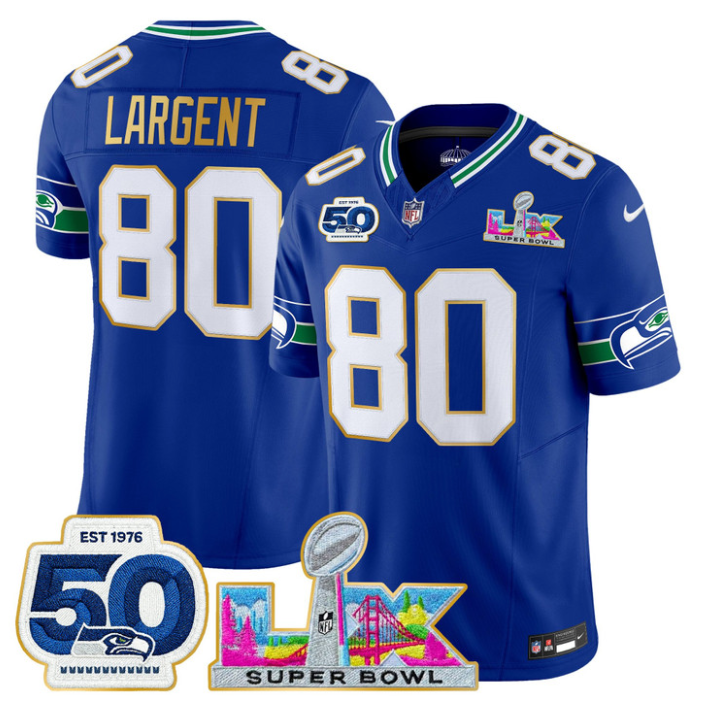 Steve Largent Jersey #80 Super Bowl LX & 50th Patch Gold Trim Stitched