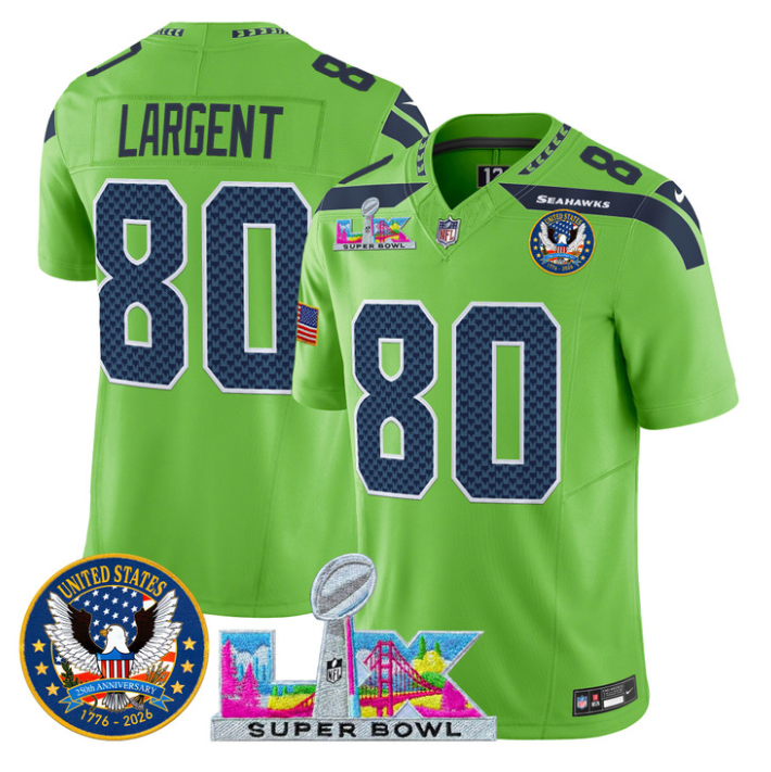 Steve Largent Jersey #80 Super Bowl LX United States 250th Patch Stitched