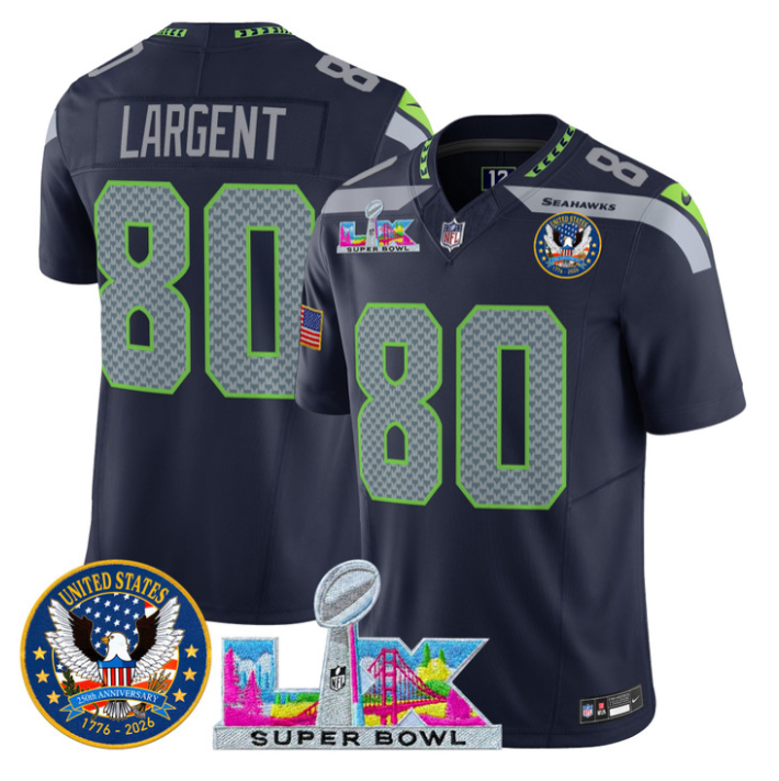 Steve Largent Jersey #80 Super Bowl LX United States 250th Patch Stitched