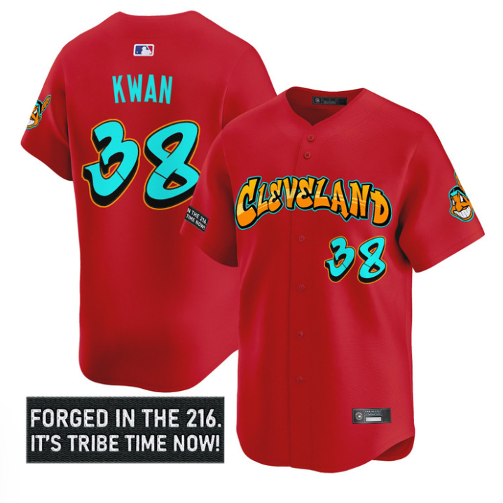 Steven Kwan Jersey #38 Cleveland Indians Graffiti 216 Ink Edition Stitched Red