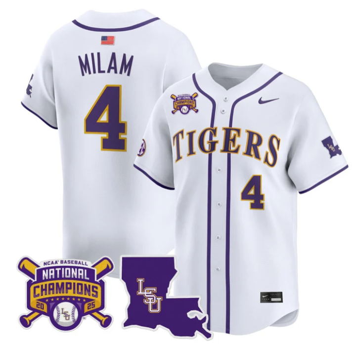 Steven Milam Jersey #4 LSU Tigers 2025 World Series Champions Stitched White