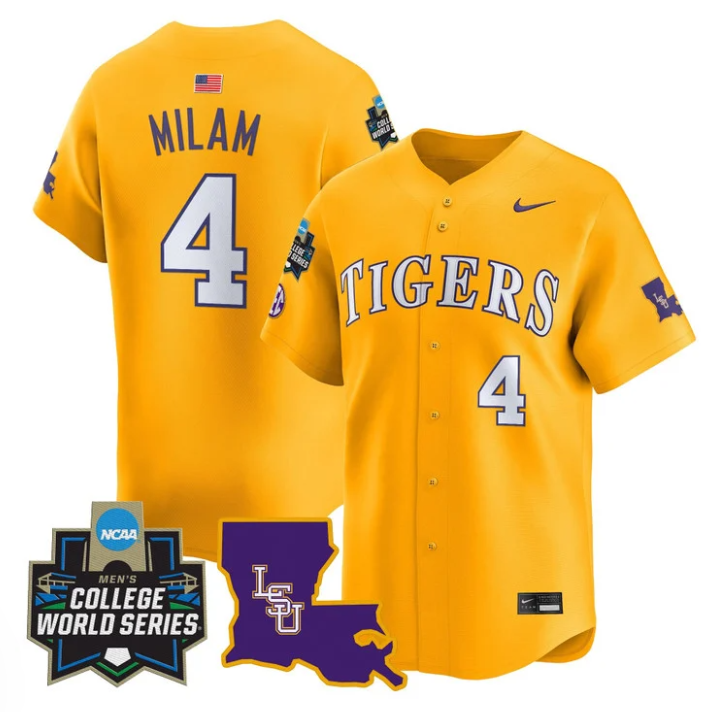 Steven Milam Jersey #4 LSU Tigers 2025 World Series Stitched Gold
