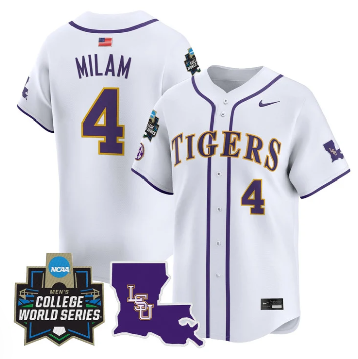 Steven Milam Jersey #4 LSU Tigers 2025 World Series Stitched White