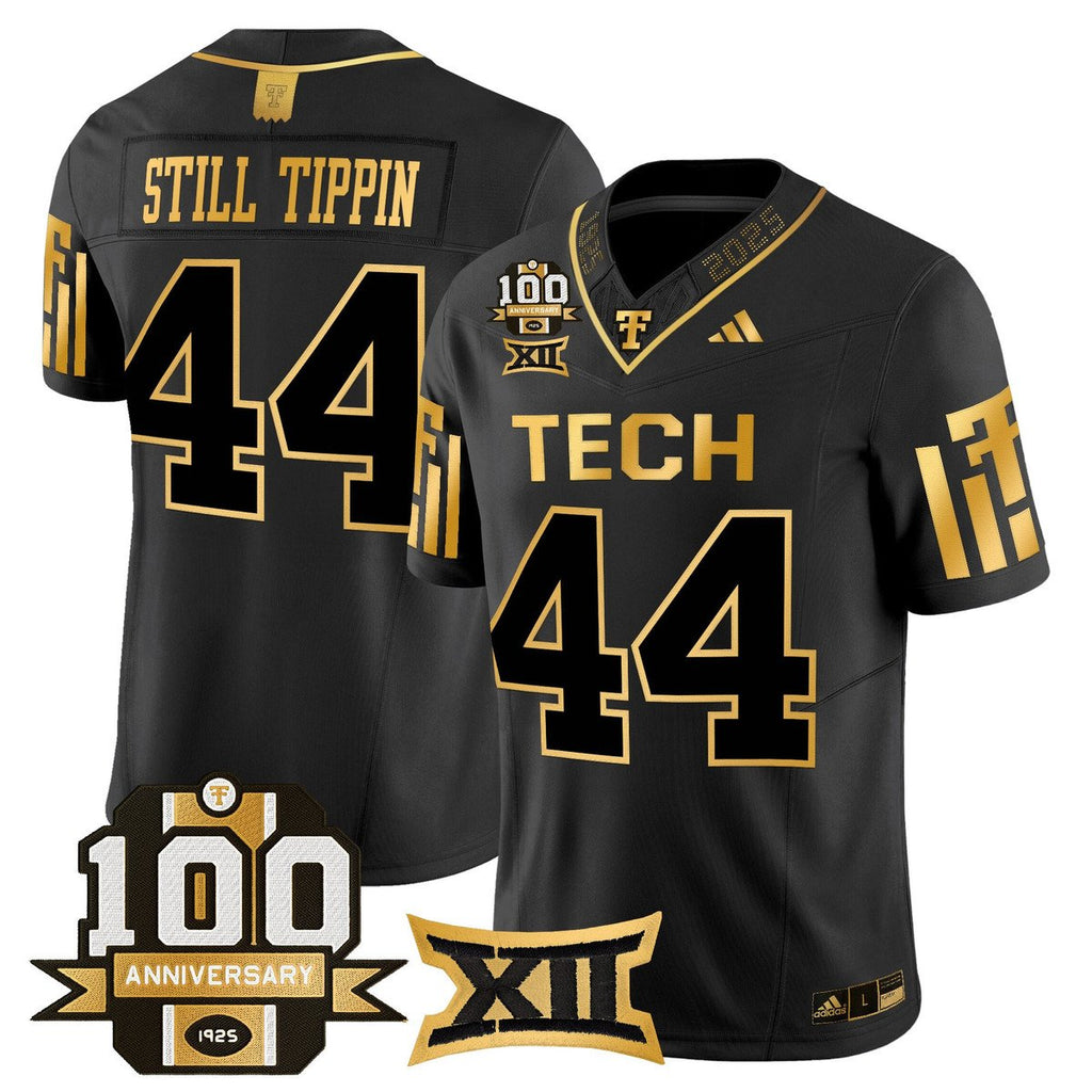 Still Tippin Jersey #44 Texas Tech 2025 100th Anniversary Stitched Black Gold