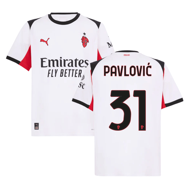 Strahinja Pavlovic 31 AC Milan 2025-26 Away Men Jersey – White