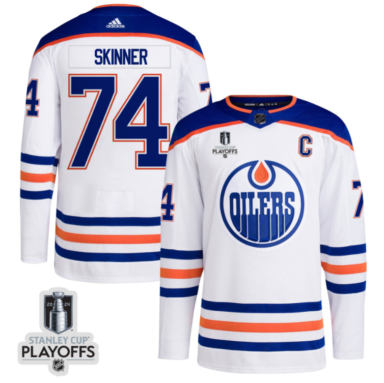Stuart Skinner 74 Edmonton Oilers 2024 NHL Playoffs Patch Away Jersey - Men, White