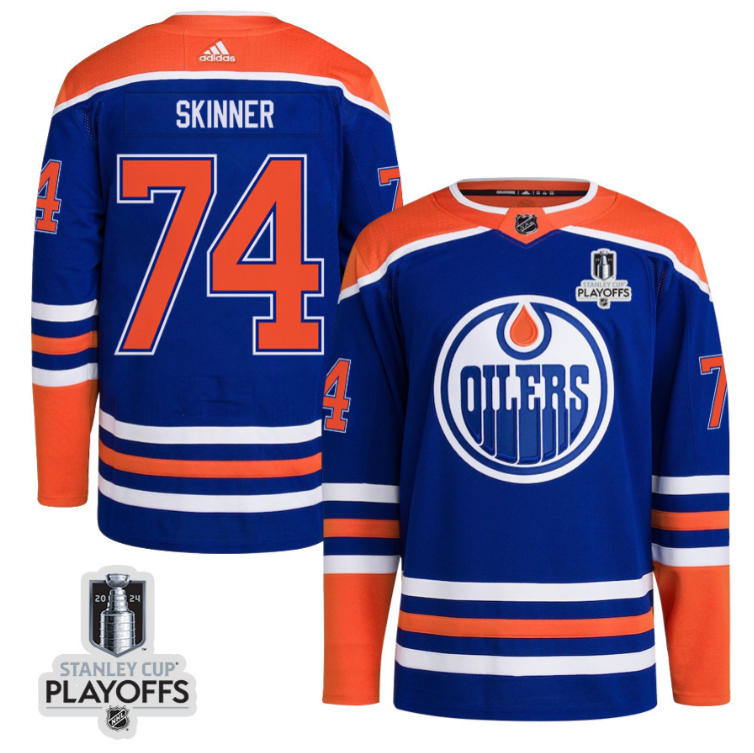 Stuart Skinner 74 Edmonton Oilers 2024 NHL Playoffs Patch Home Jersey - Men