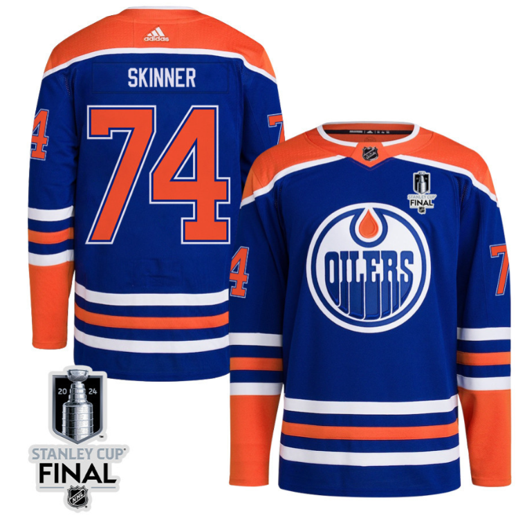 Stuart Skinner 74 Edmonton Oilers 2024 STANLEY CUP Final Home Primegreen Jersey Men, Royal