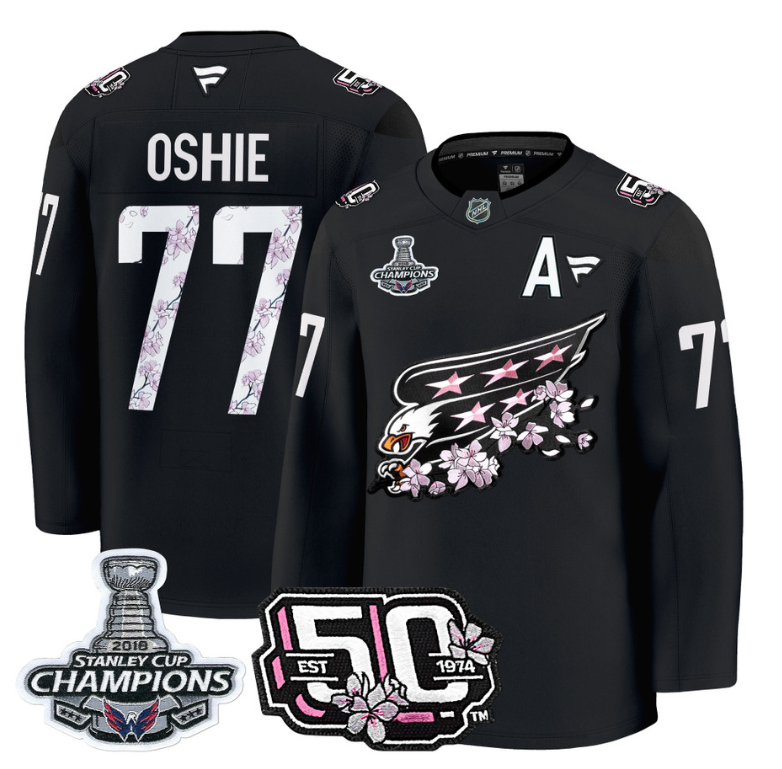 T.J. Oshie Jersey #77 Washington Capitals 50th 2018 Stanley Cup Champions Patch Black