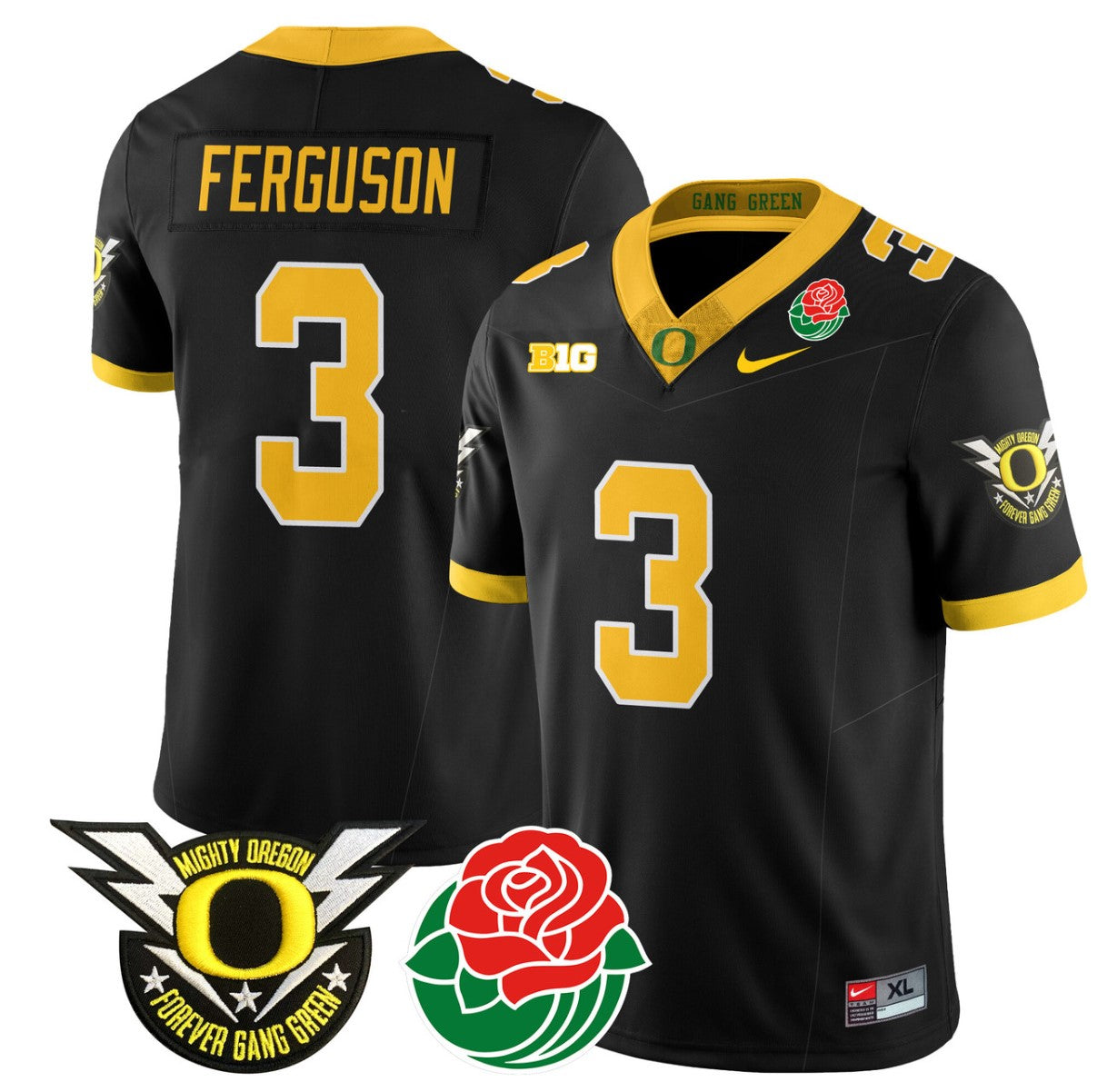 Terrance Ferguson Jersey #3 Oregon Ducks 2024 Mighty Rose Bowl Patch N2 Black