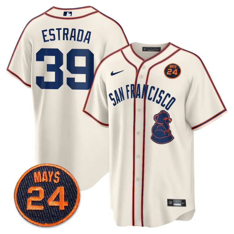 Thairo Estrada Jersey #39 San Francisco Giants #24 Willie Mays Patch 2024 Premier Cream
