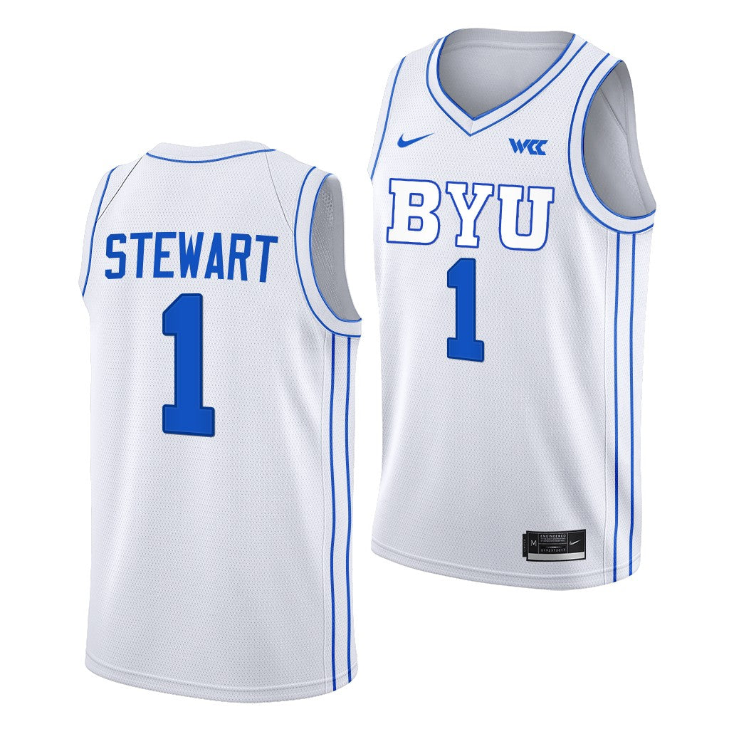 Trey Stewart Jersey BYU Cougars College Basketball White #1