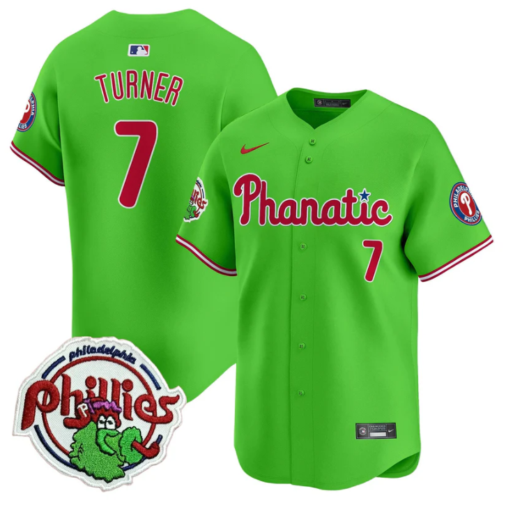 Trea Turner Jersey #7 Phillies Phanatic Patch Vapor Premier Limited Stitched Green