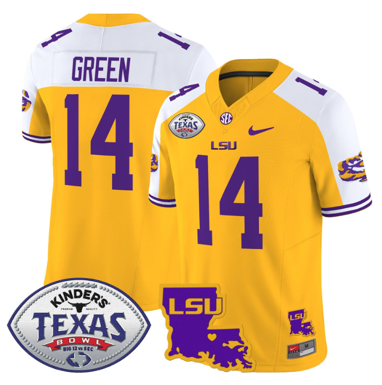 Trey'Dez Green Jersey #14 LSU Tigers 2024 Texas Bowl Football Gold Alternate