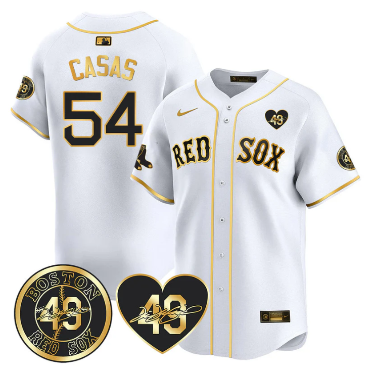 Triston Casas Jersey #54 Boston Red Sox Tim Wakefield Memorial Patch Stitched White Gold