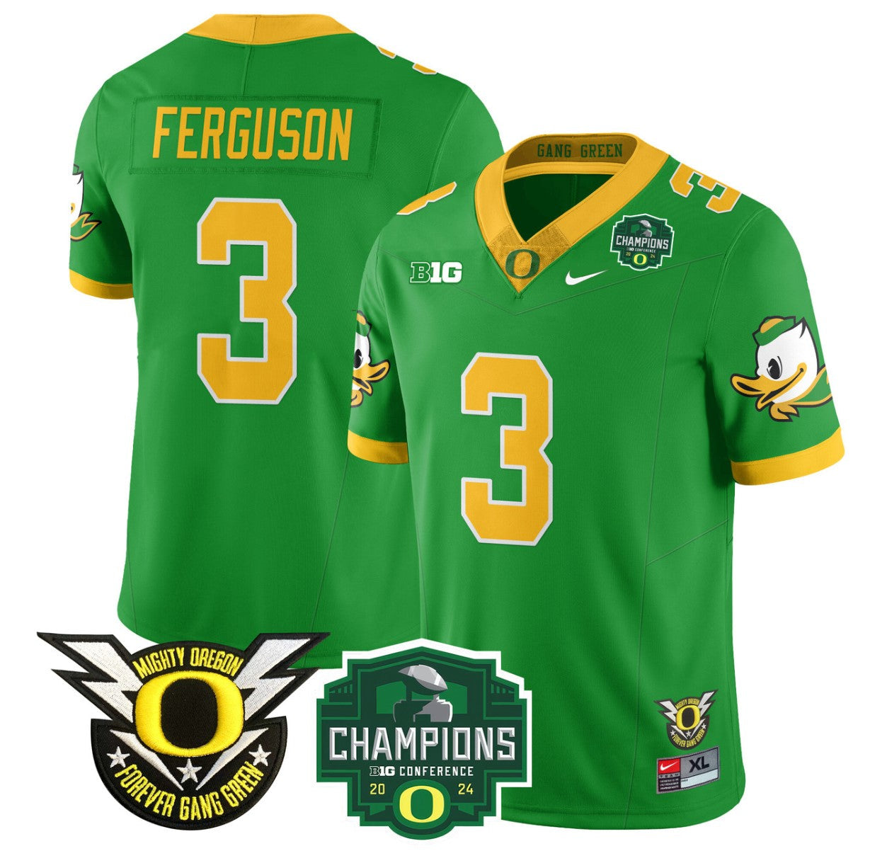 Terrance Ferguson Jersey #3 Oregon Ducks 2024 Big Ten Champions Football Green