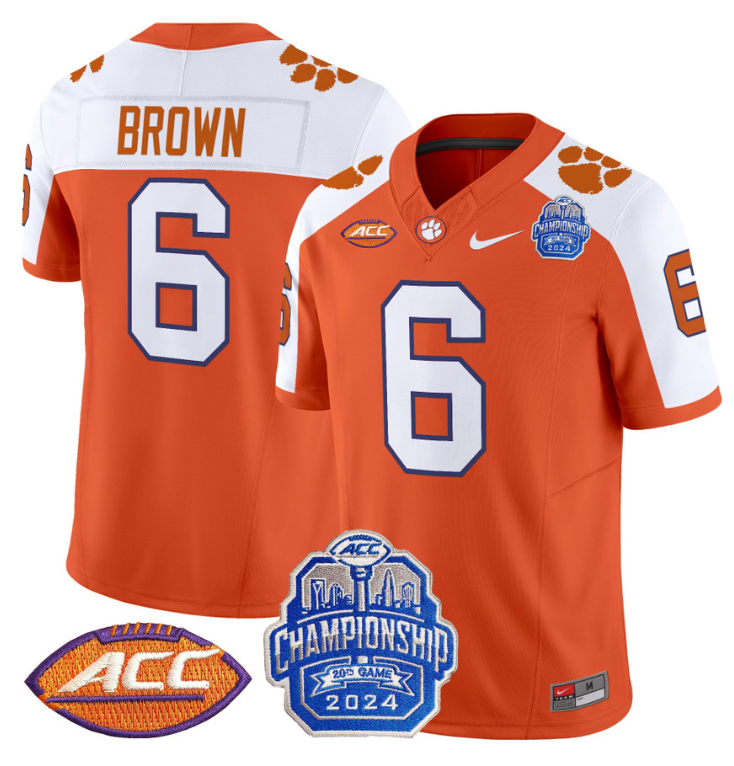 Tyler Brown Jersey #6 Clemson Tigers 2024 ACC Championship Patch Orange Alternate