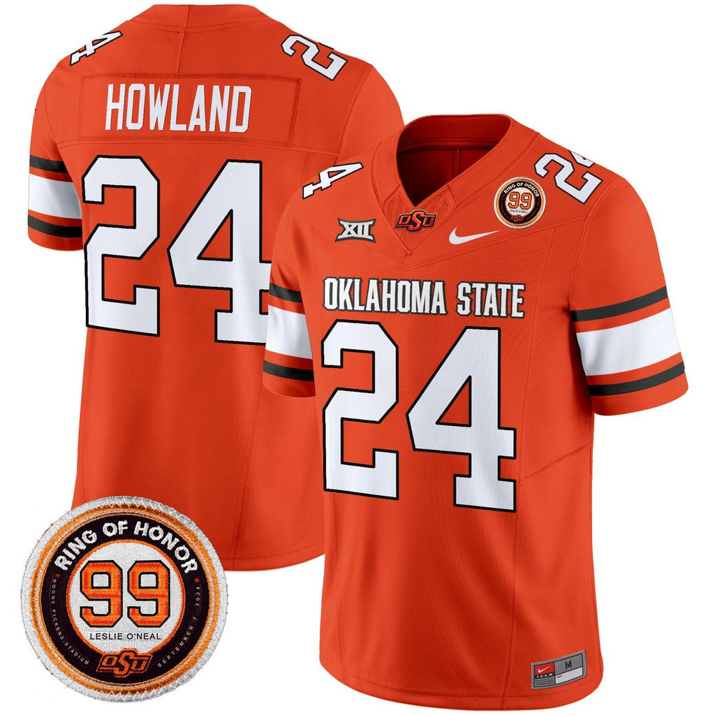 Trent Howland Jersey #24 Oklahoma State Cowboys 2025 Leslie O'neal Patch Orange