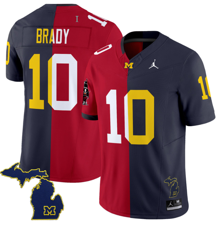 Tom Brady Jersey Buccaneers #10 Michigan Wolverines Split Vapor V2 All Stitched