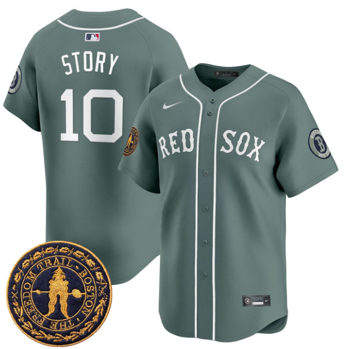 Trevor Story Jersey #10 Boston Red Sox Freedom Trail Patch Vapor Premier Limited Stitched Green