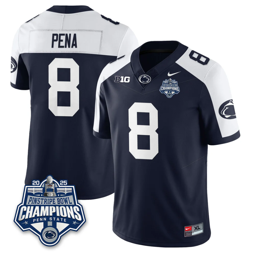 Trebor Pena Jersey #8 Penn State 2025 Pinstripe Bowl Champions Stitched