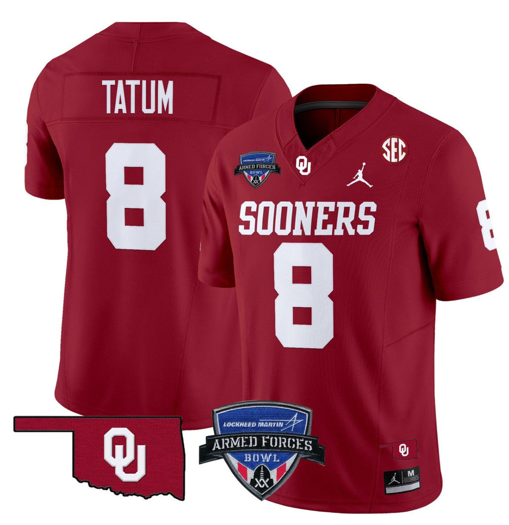 Taylor Tatum Jersey #8 Oklahoma Sooners 2025 Armed Forces Bowl Patch Red