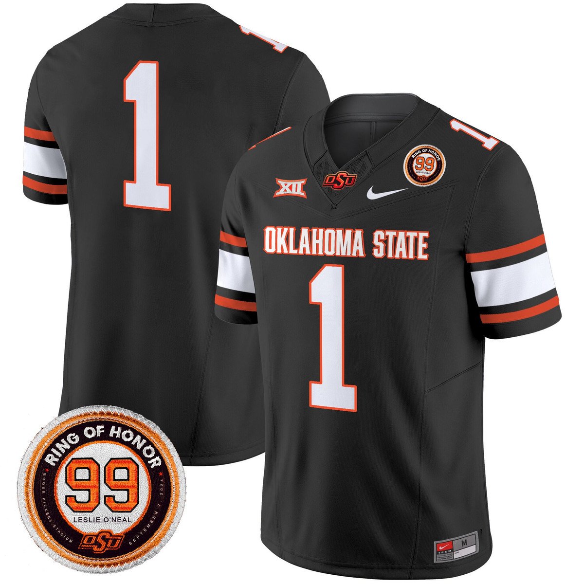 Team Jersey #1 Oklahoma State Cowboys 2025 Leslie O'neal Patch Black