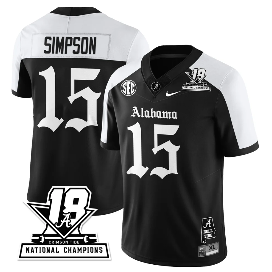 Ty Simpson Jersey #15 Alabama Crimson 18x-Time National Champions Gothic