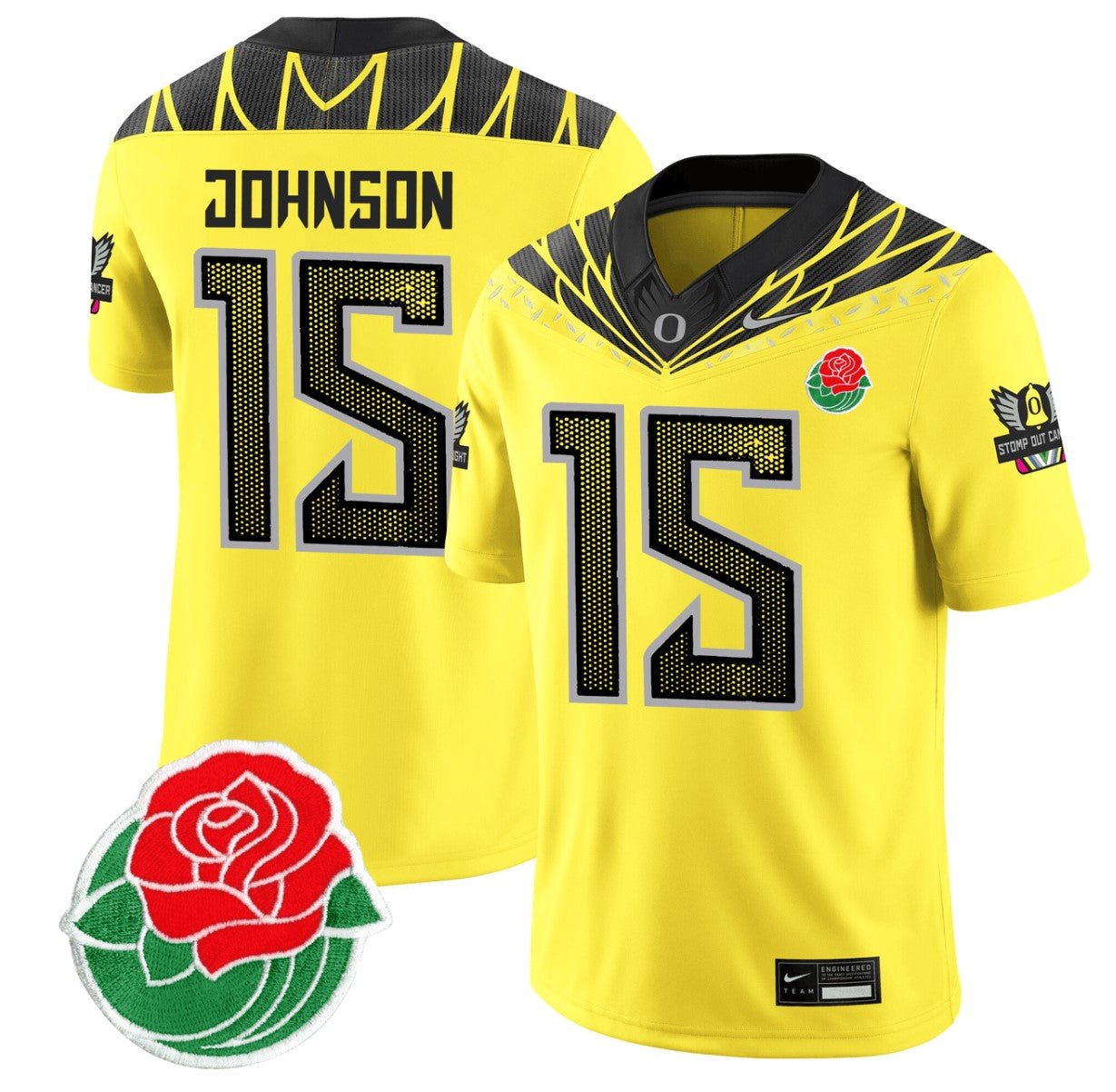 Tez Johnson Jersey #15 Oregon Ducks Rose Bowl Patch Vapor Football Yellow