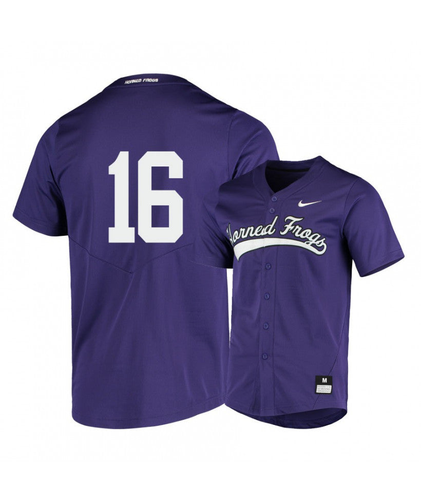 TCU Horned Frogs 16 Gene Wood Purple Elite Baseball Jersey