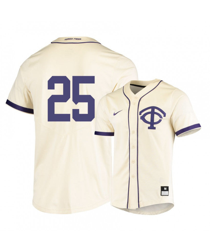 TCU Horned Frogs 25 Tommy Sacco White Elite Baseball Jersey