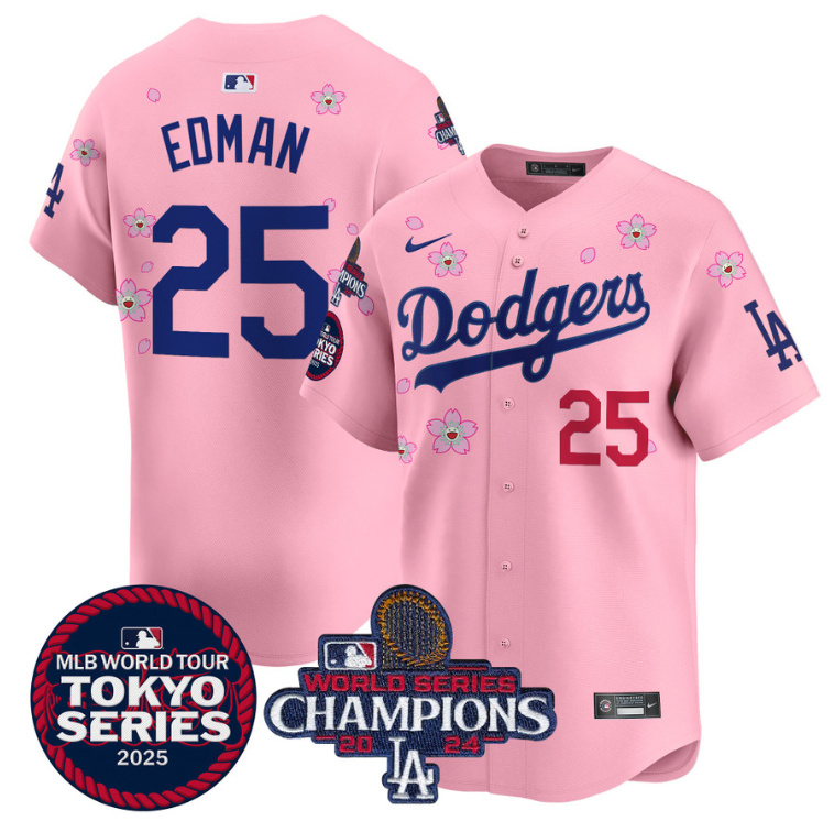 Tommy Edman Jersey #25 Dodgers Tokyo Series 2025 World Series Champions Patch Cherry Blossom