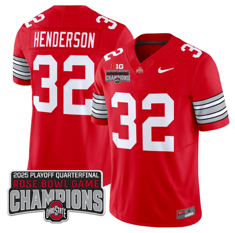 Treveyon Henderson Jersey #32 Ohio State 2025 Rose Bowl Champions Patch Red