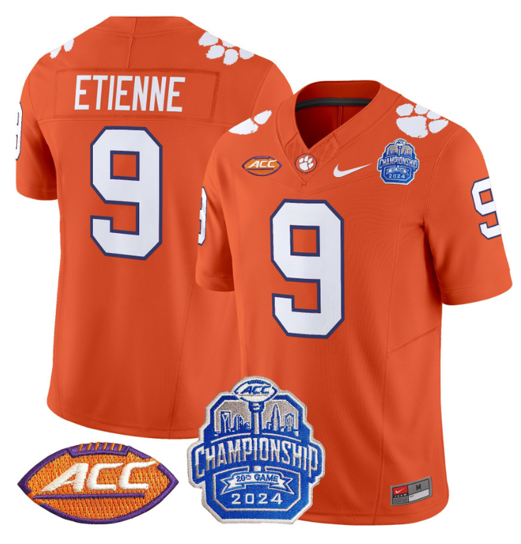 Travis Etienne Jersey #9 Clemson Tigers 2024 ACC Championship Patch Orange