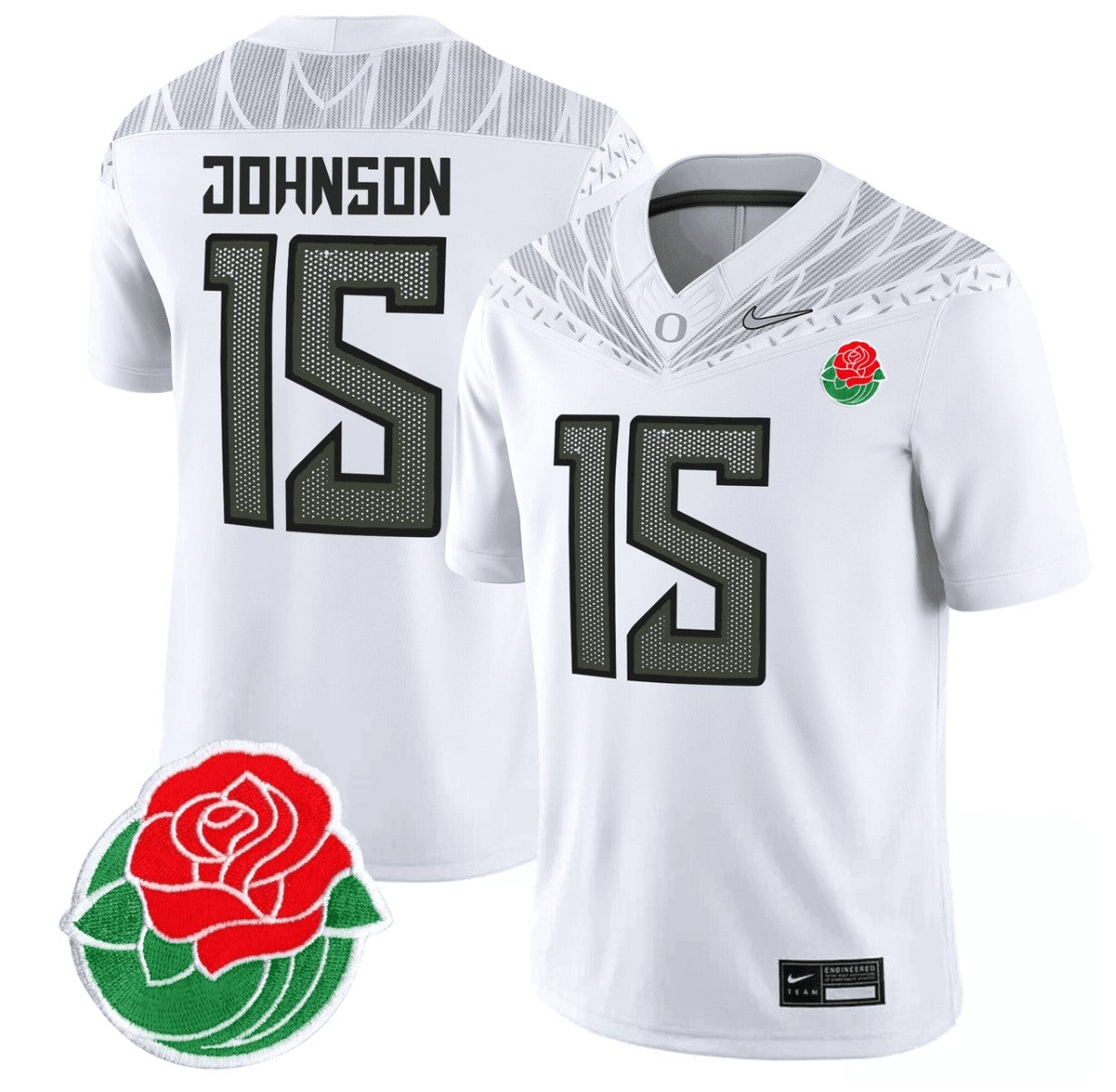 Tez Johnson Jersey #15 Oregon Ducks Rose Bowl Patch Vapor Football White