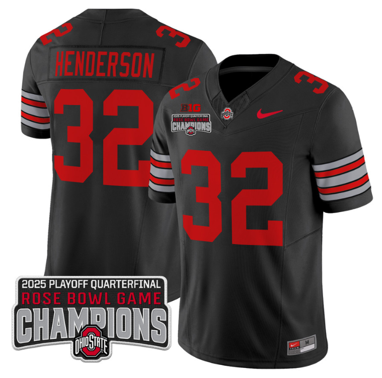 Treveyon Henderson Jersey #32 Ohio State 2025 Rose Bowl Champions Patch Black