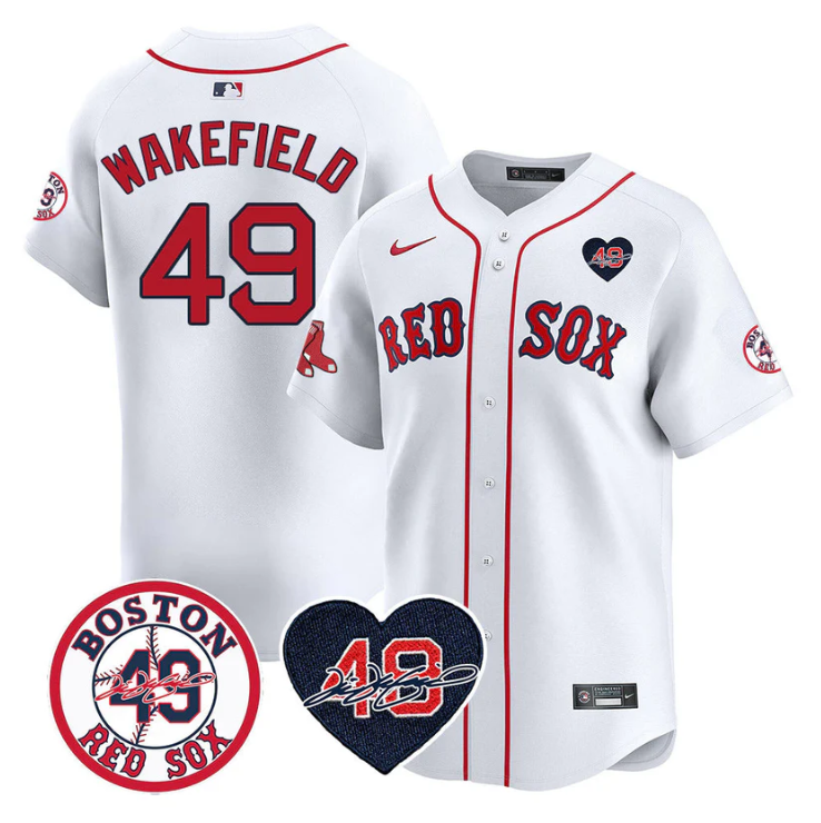 Tim Wakefield Jersey #49 Boston Red Sox Tim Wakefield Memorial Patch Stitched White