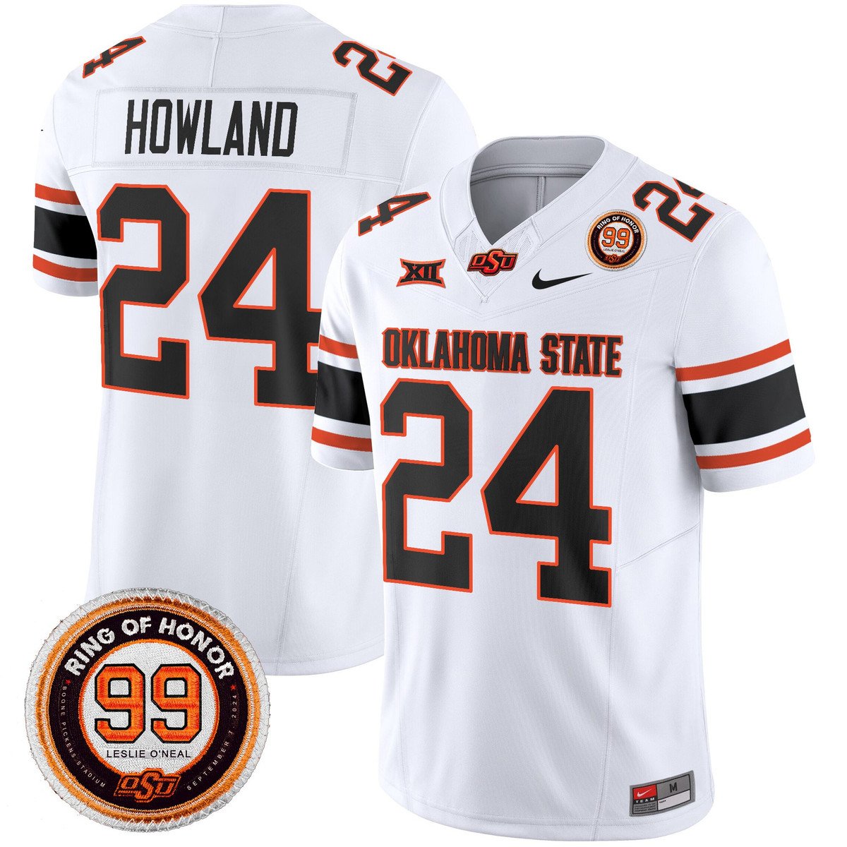 Trent Howland Jersey #24 Oklahoma State Cowboys 2025 Leslie O'neal Patch White