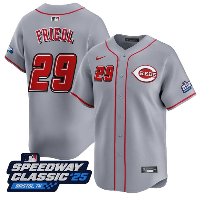 TJ Friedl Jersey #29 Cincinnati Reds Speedway Classic Limited Stitched Gray