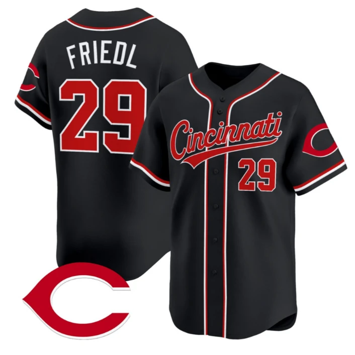 TJ Friedl #29 Cincinnati Reds Black Jersey - All Stitched